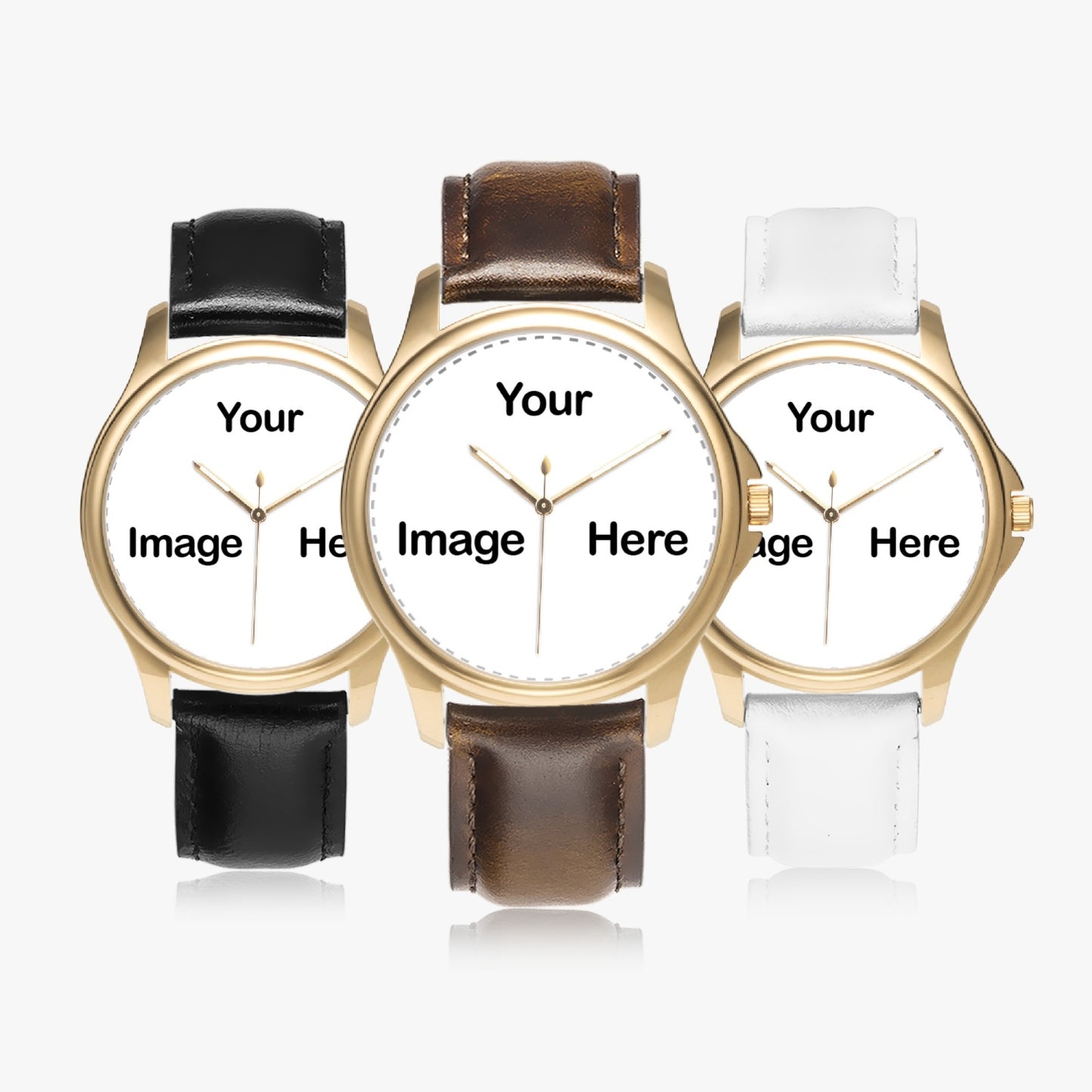 Personalized Photo Stylish Classic Leather Strap Quartz Watch (Gold)