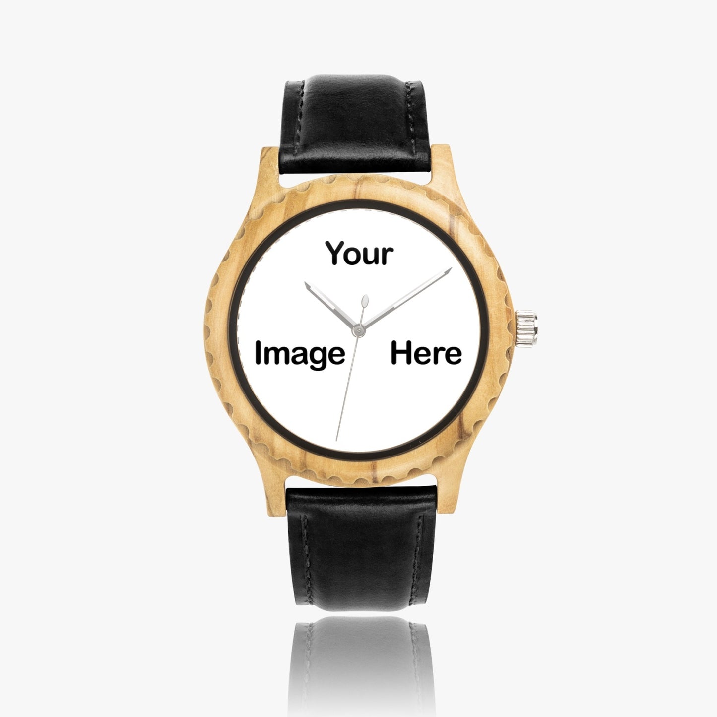 Personalized Photo Italian Olive Lumber Wooden Watch - Leather Strap
