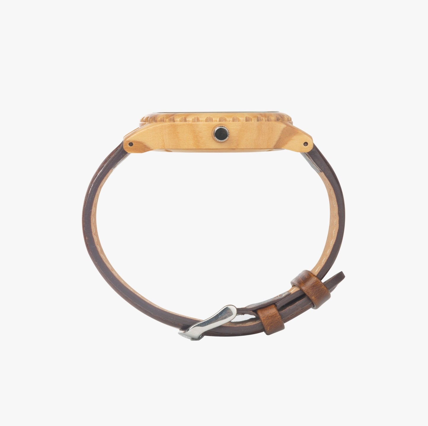 Personalized Photo Italian Olive Lumber Wooden Watch - Leather Strap