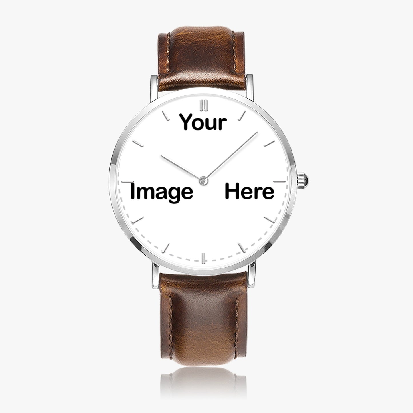 Personalized Photo Hot Selling Ultra-Thin Leather Strap Quartz Watch (Silver With Indicators)