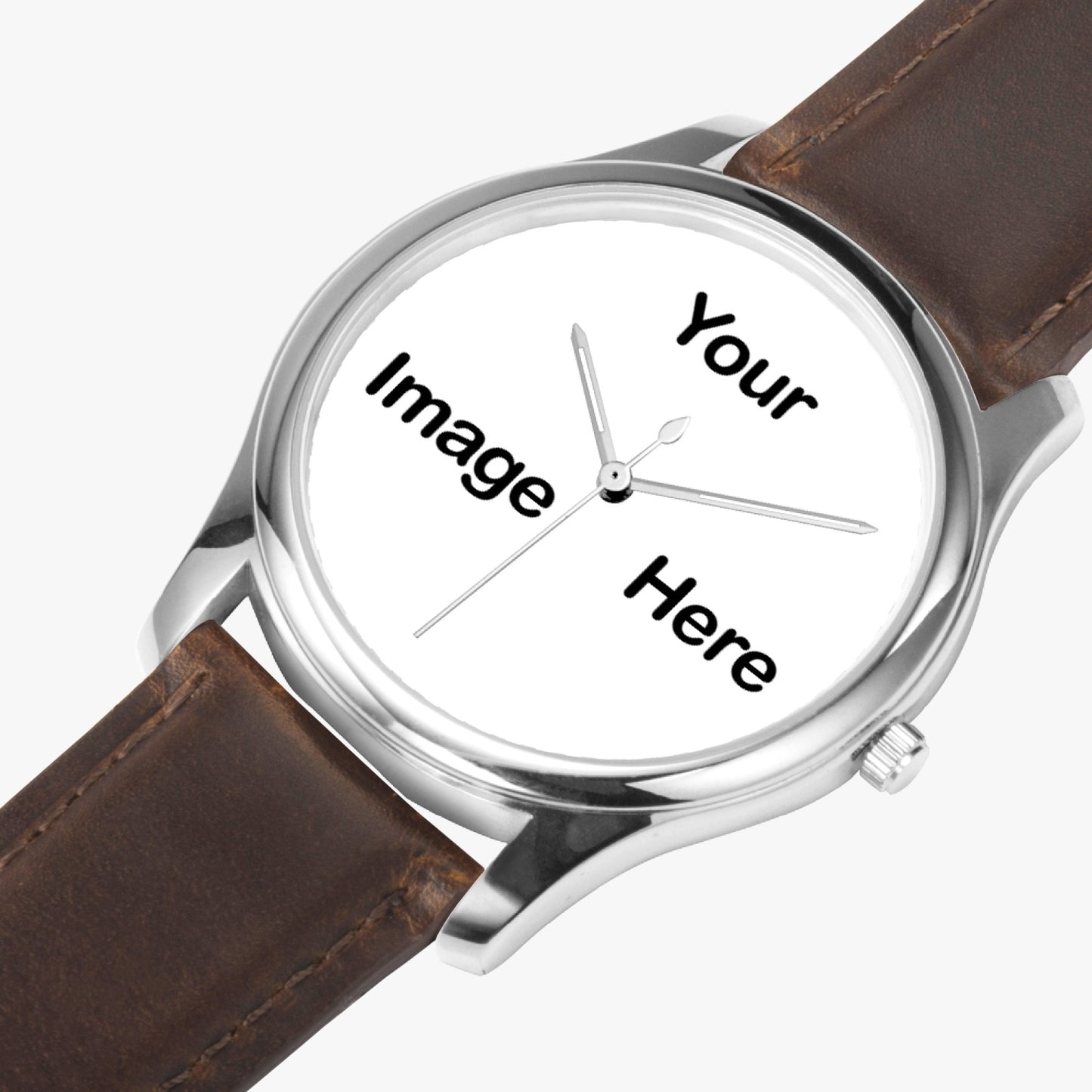 Personalized Photo Stylish Leather Strap Classic Quartz Watch (Silver)