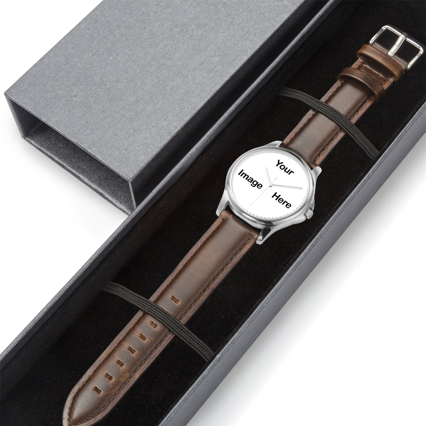 Personalized Photo Stylish Classic Leather Strap Quartz Watch (Silver)