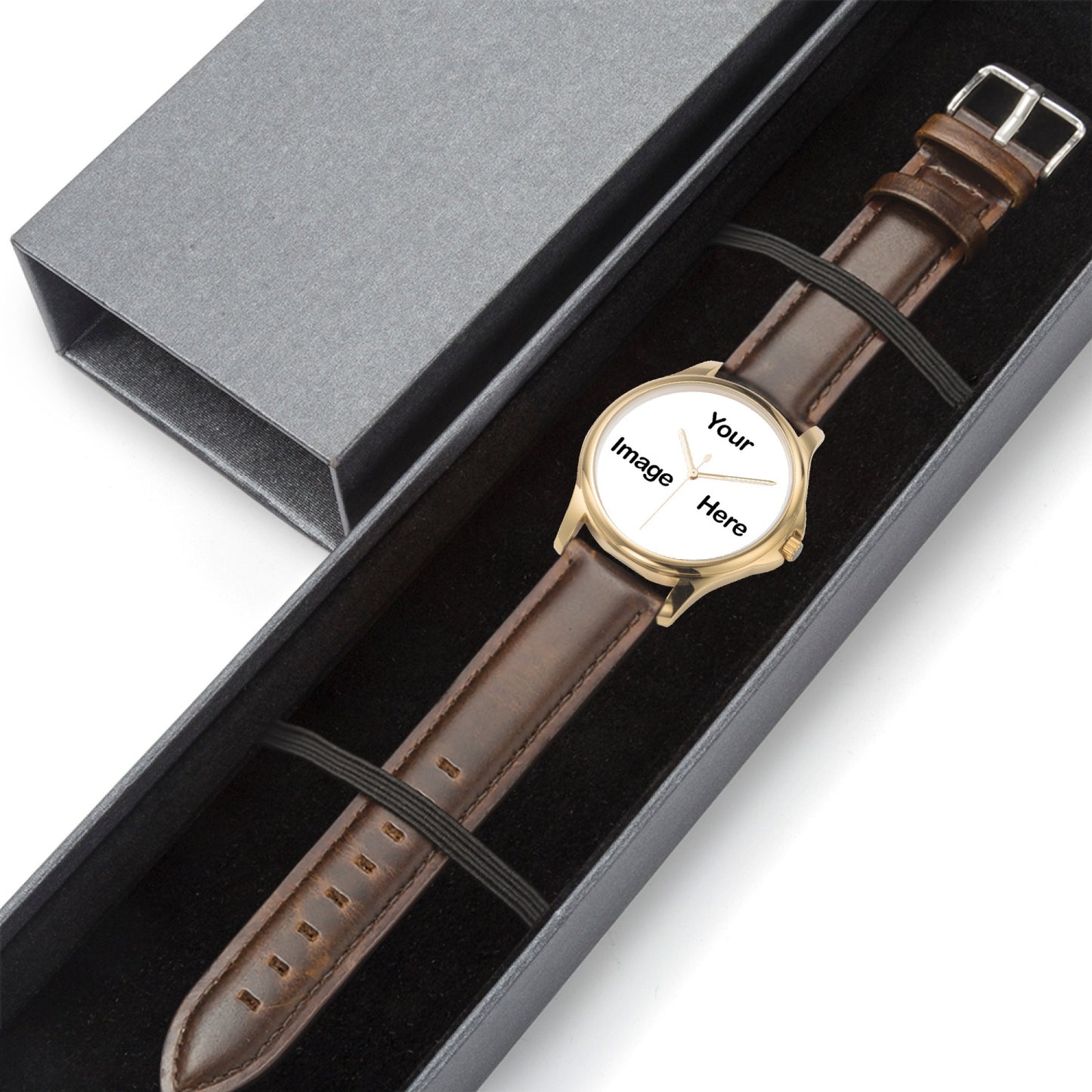 Personalized Photo Stylish Classic Leather Strap Quartz Watch (Gold)