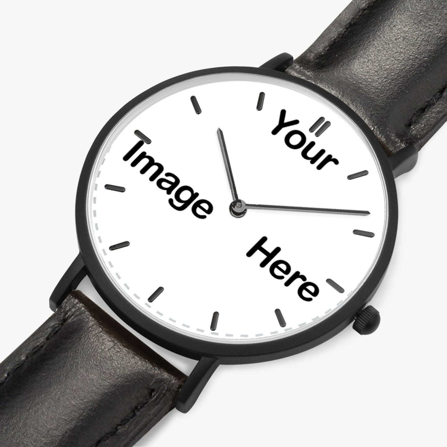 Personalized Photo Hot Selling Ultra-Thin Leather Strap Quartz Watch (Black With Indicators)