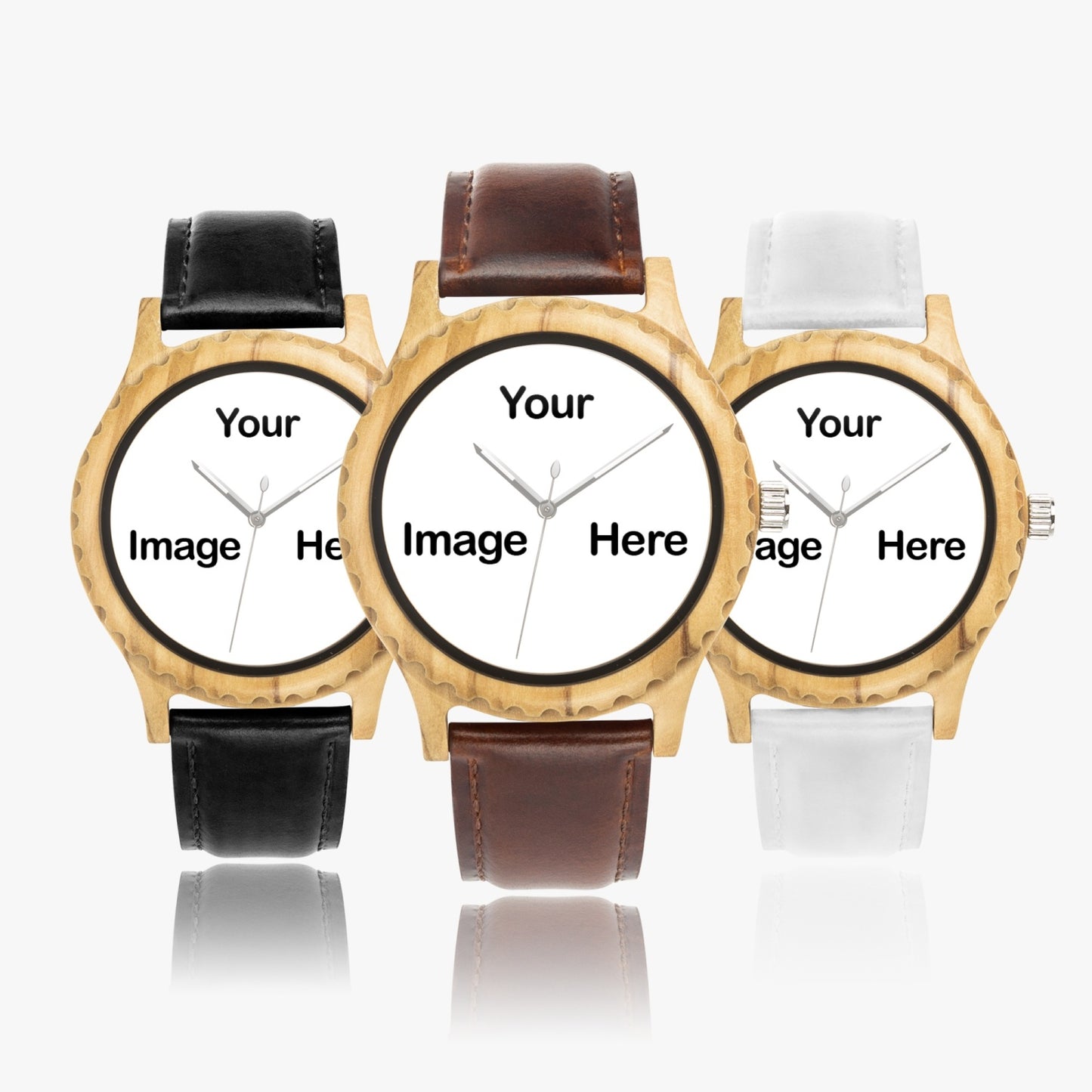 Personalized Photo Italian Olive Lumber Wooden Watch - Leather Strap