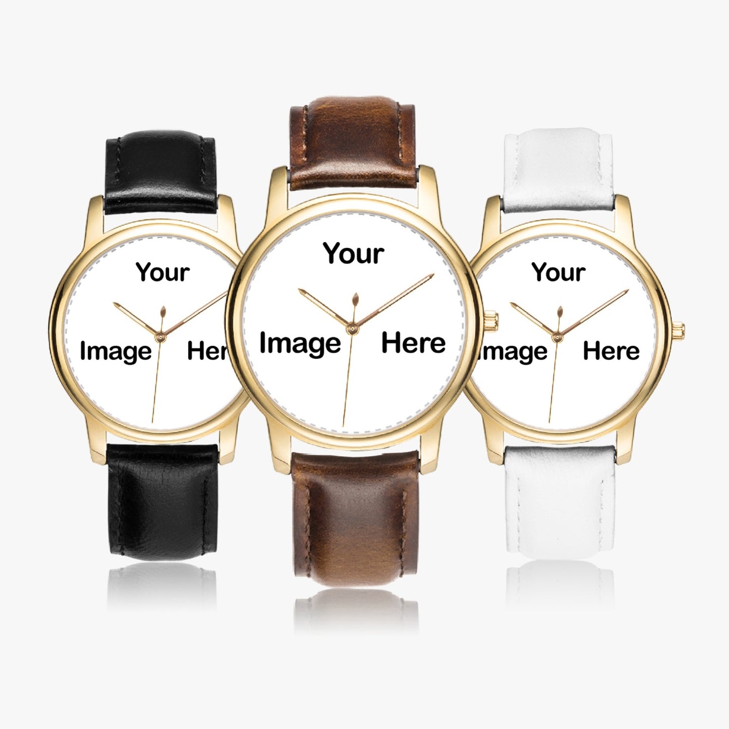 Personalized Photo Stylish Leather Strap Classic Quartz Watch (Gold)