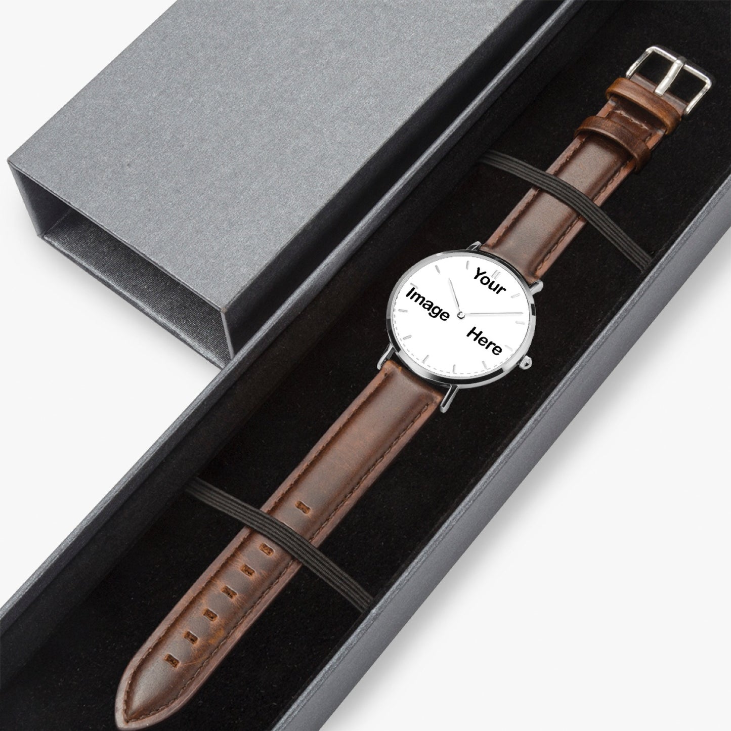 Personalized Photo Hot Selling Ultra-Thin Leather Strap Quartz Watch (Silver With Indicators)