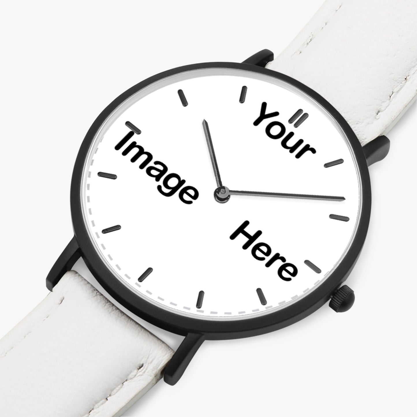 Personalized Photo Hot Selling Ultra-Thin Leather Strap Quartz Watch (Black With Indicators)
