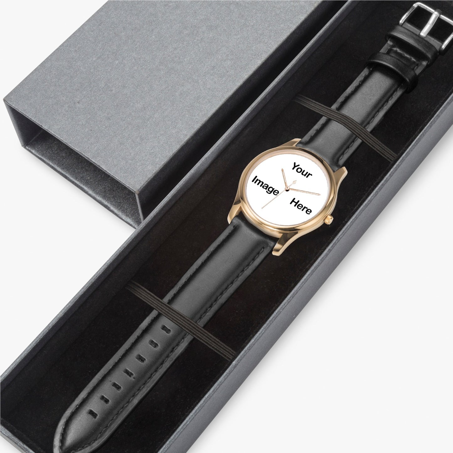 Personalized Photo Stylish Leather Strap Classic Quartz Watch (Gold)