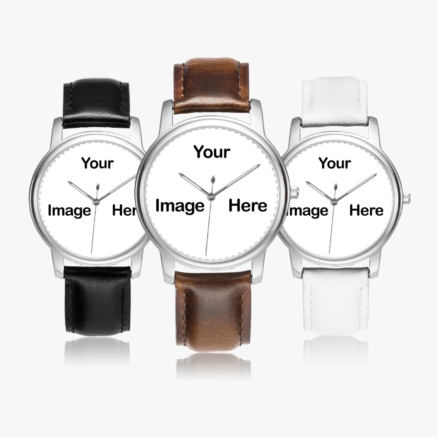 Personalized Photo Stylish Leather Strap Classic Quartz Watch (Silver)