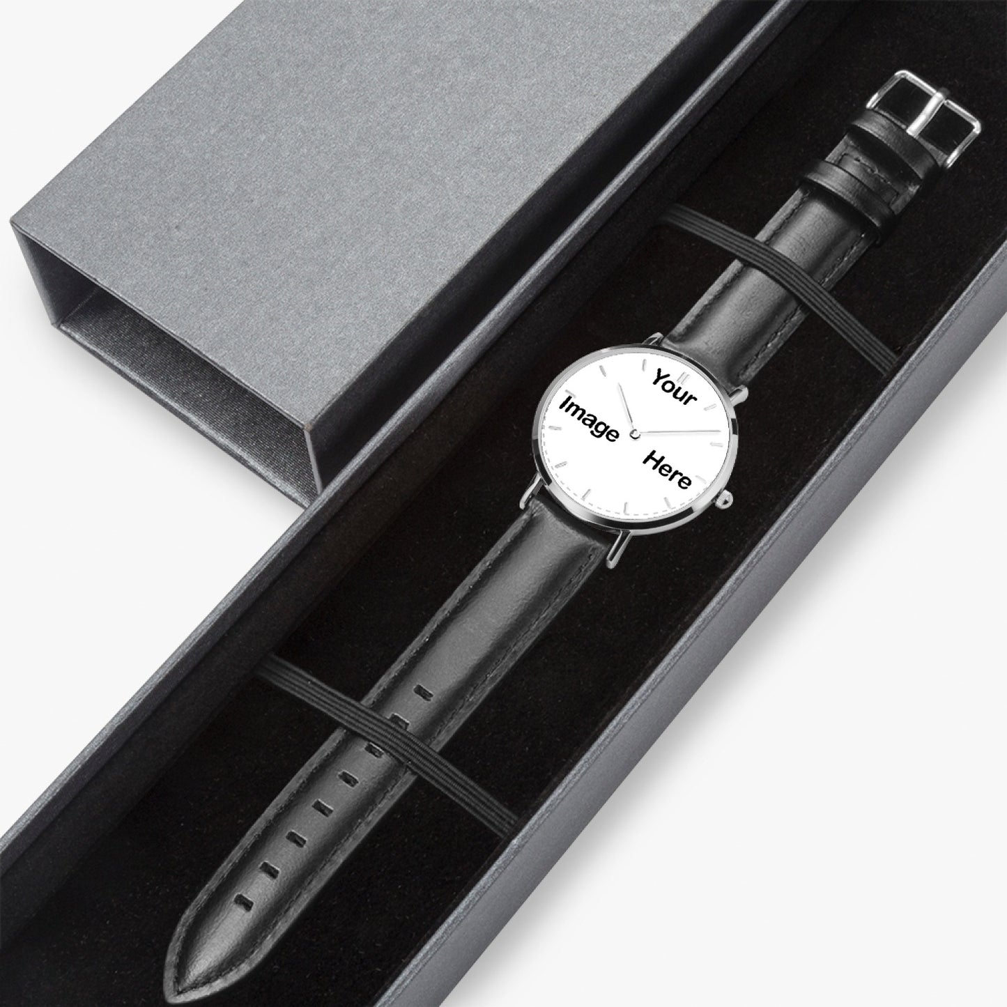 Personalized Photo Hot Selling Ultra-Thin Leather Strap Quartz Watch (Silver With Indicators)