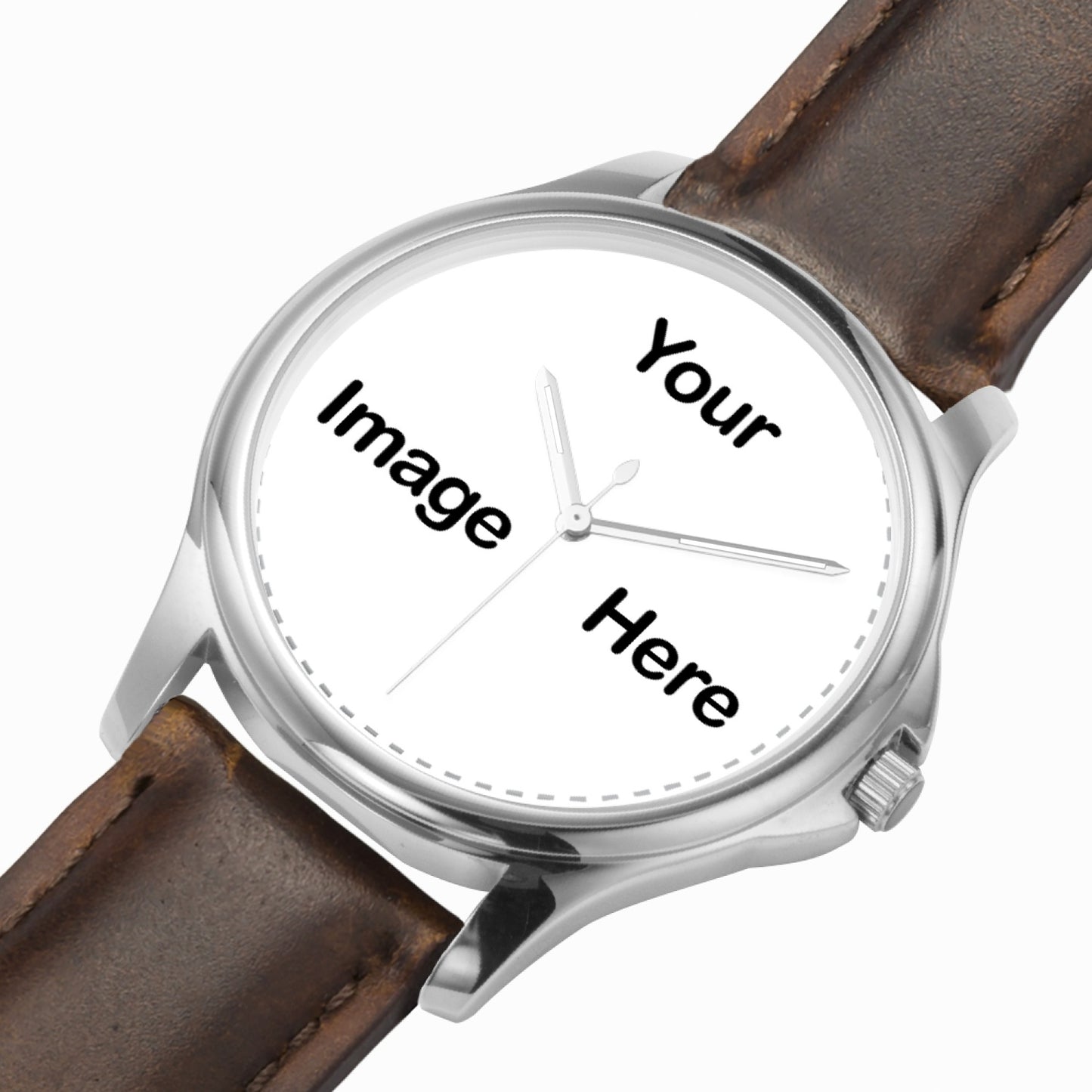 Personalized Photo Stylish Classic Leather Strap Quartz Watch (Silver)