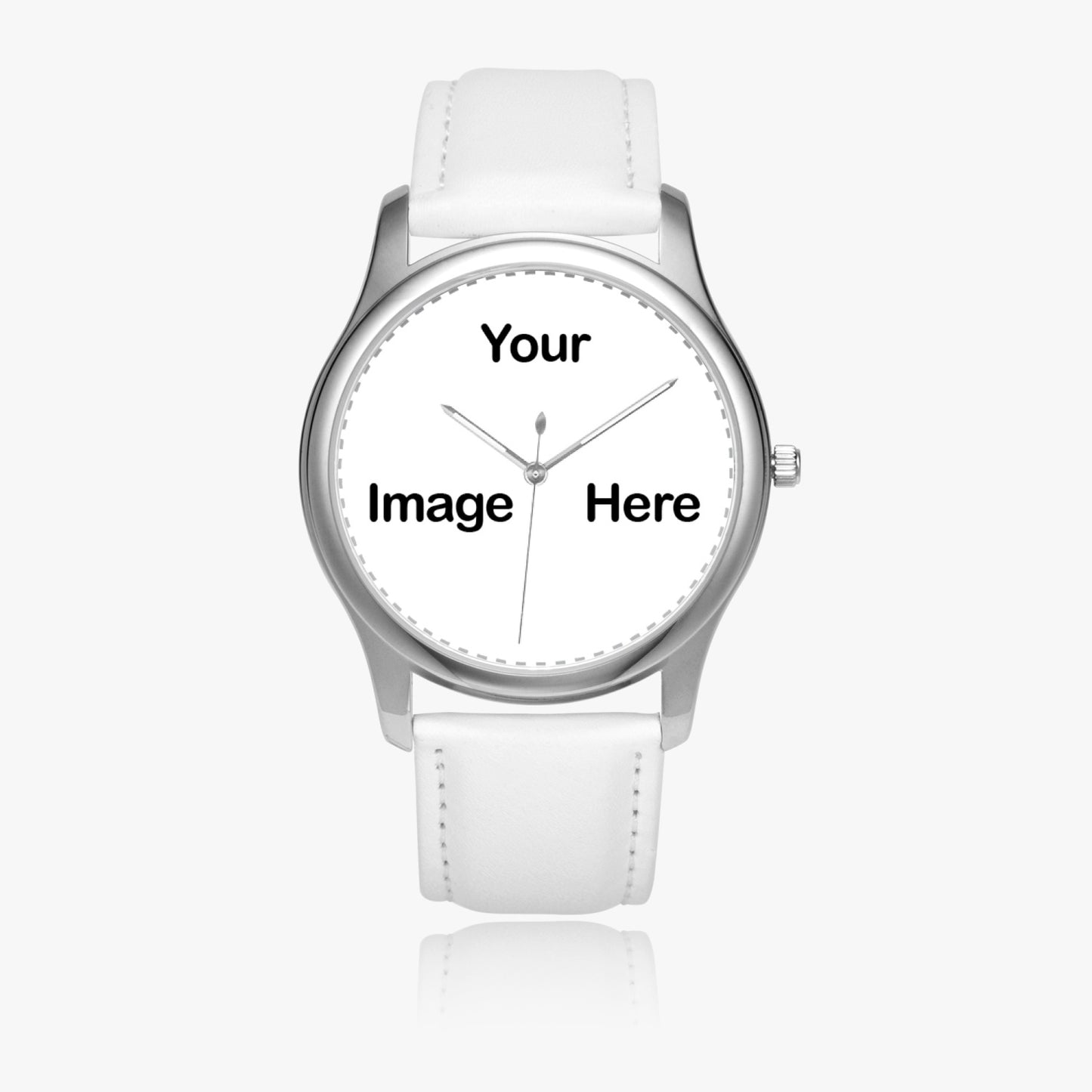 Personalized Photo Stylish Leather Strap Classic Quartz Watch (Silver)