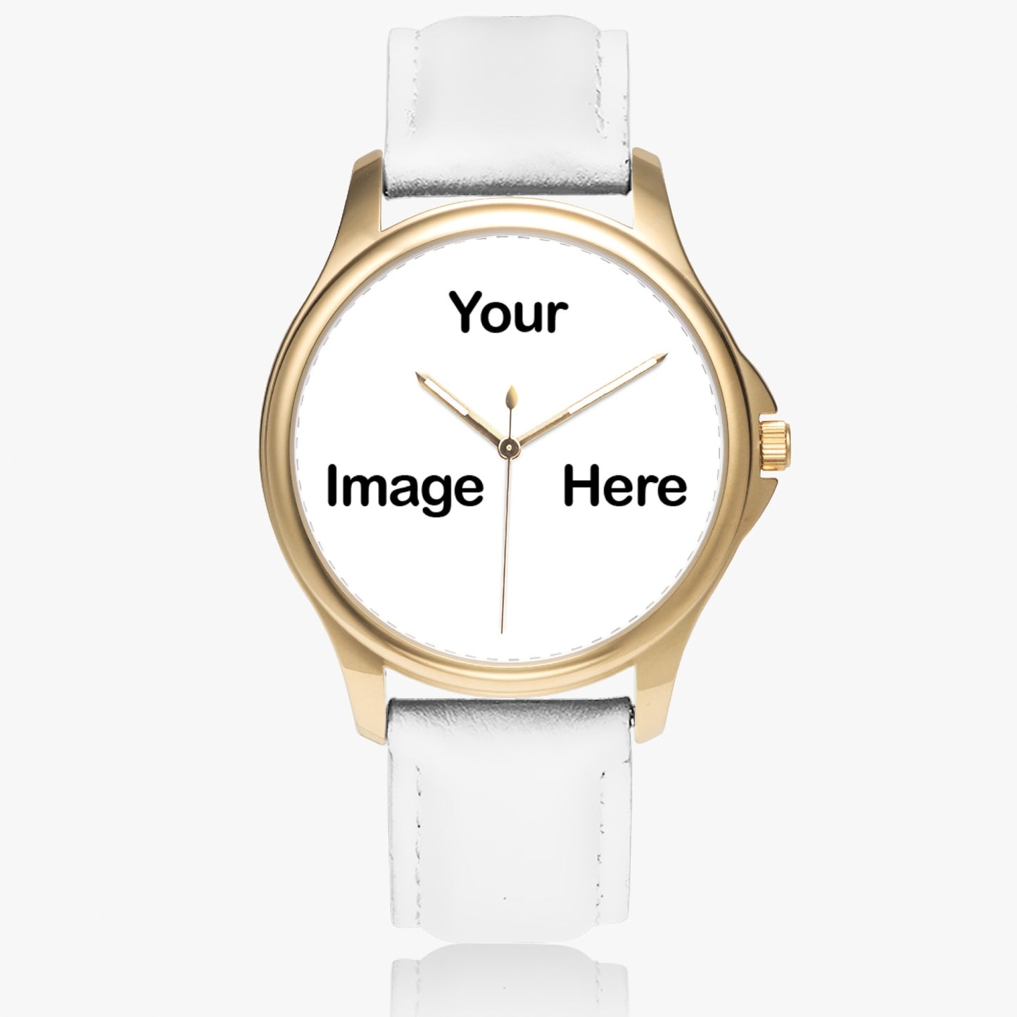Personalized Photo Stylish Classic Leather Strap Quartz Watch (Gold)
