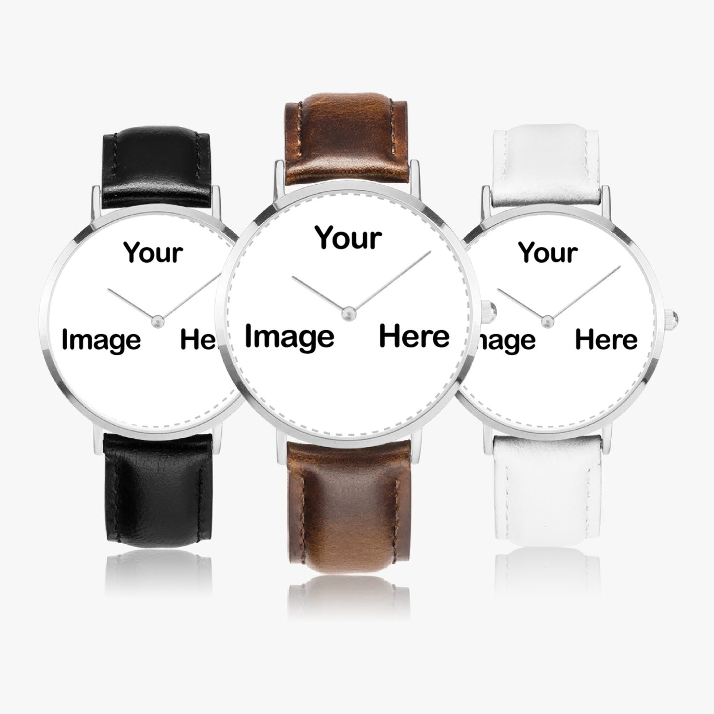 Personalized Photo Hot Selling Ultra-Thin Leather Strap Quartz Watch (Silver)
