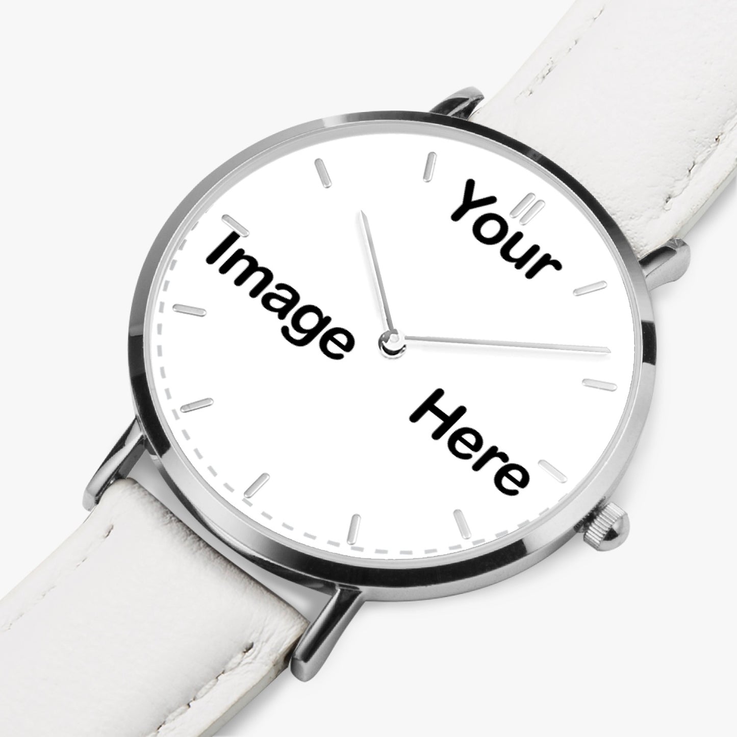 Personalized Photo Hot Selling Ultra-Thin Leather Strap Quartz Watch (Silver With Indicators)