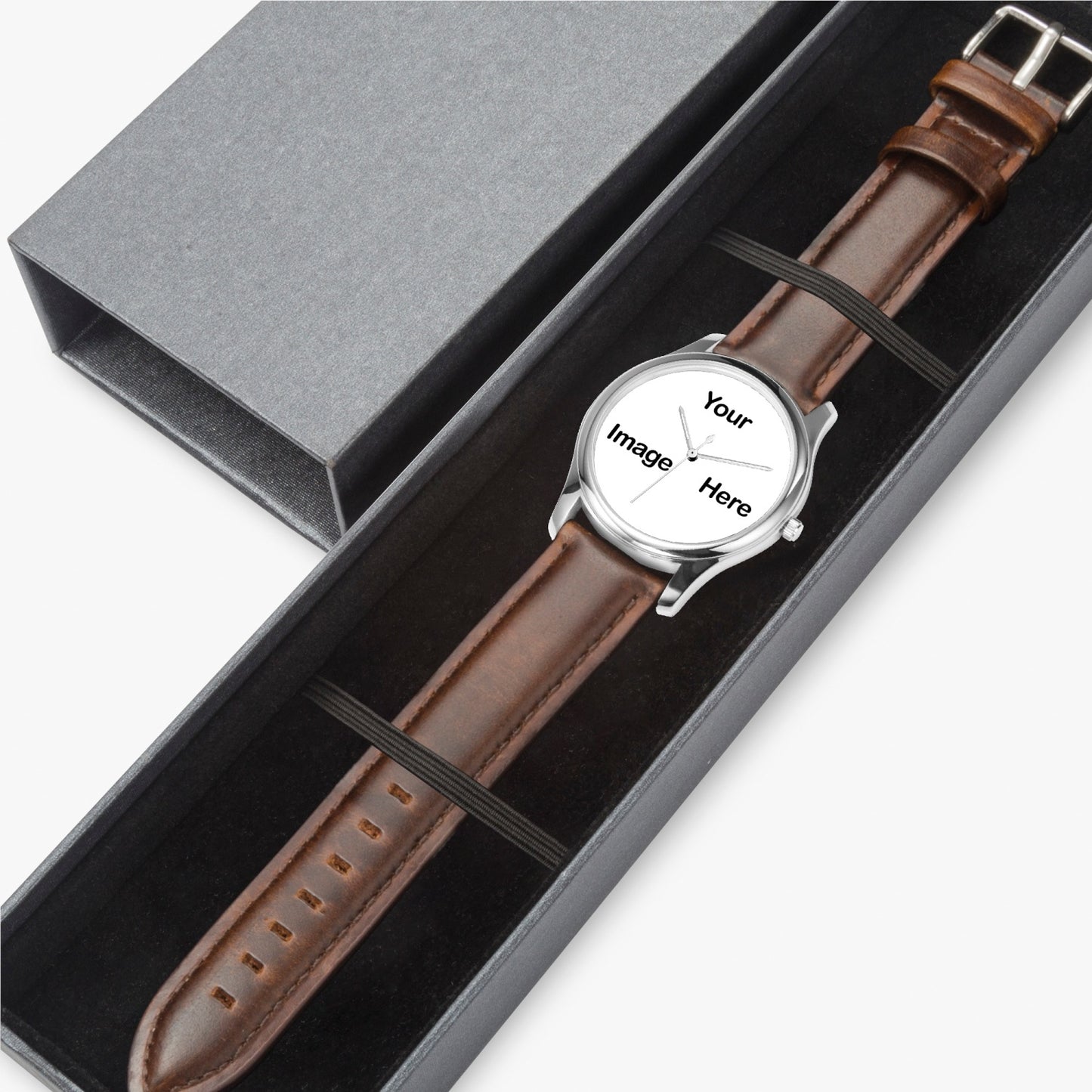 Personalized Photo Stylish Leather Strap Classic Quartz Watch (Silver)