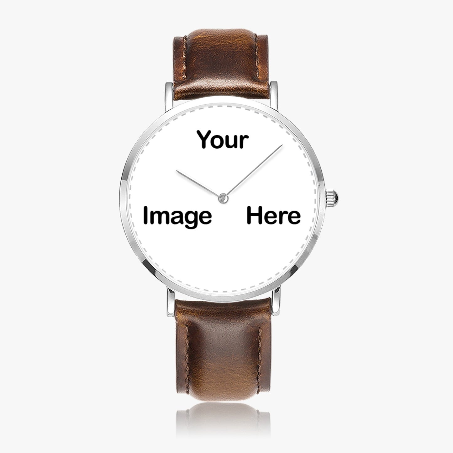 Personalized Photo Hot Selling Ultra-Thin Leather Strap Quartz Watch (Silver)