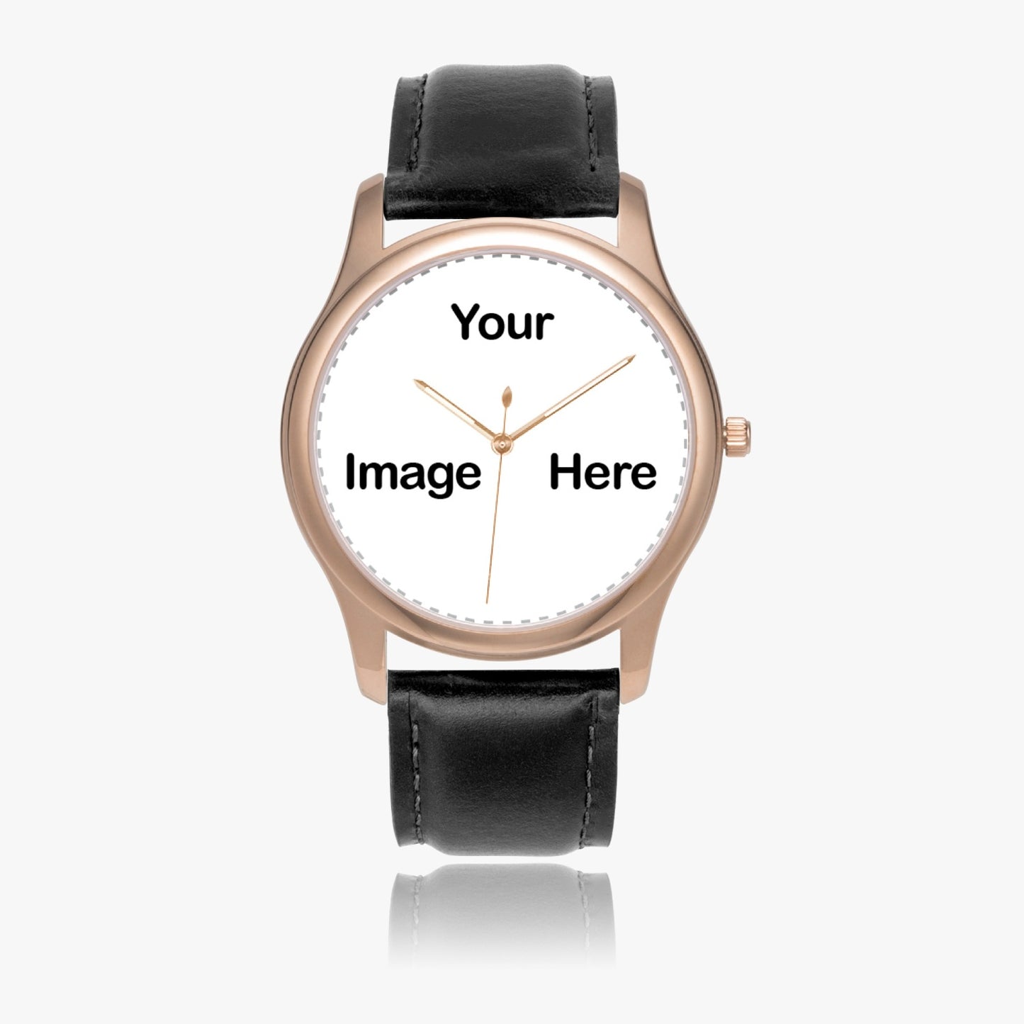 Personalized Photo Stylish Leather Strap Classic Quartz Watch (Rose Gold)
