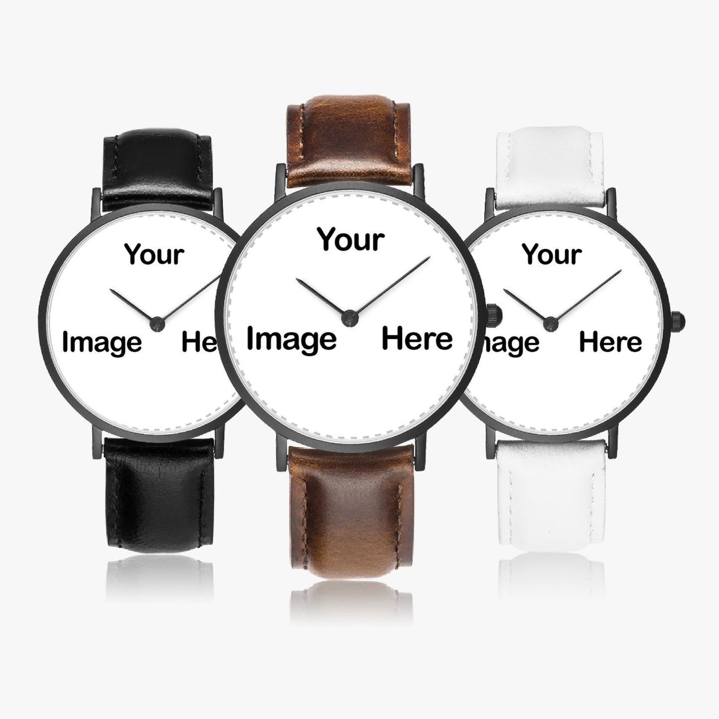 Personalized Photo Hot Selling Ultra-Thin Leather Strap Quartz Watch (Black)