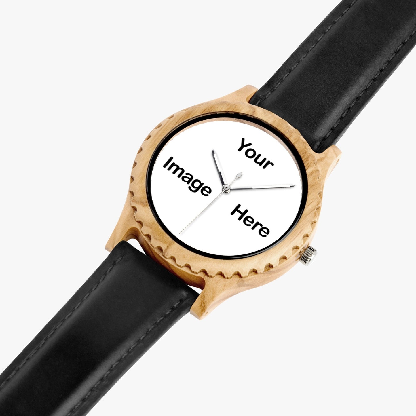 Personalized Photo Italian Olive Lumber Wooden Watch - Leather Strap