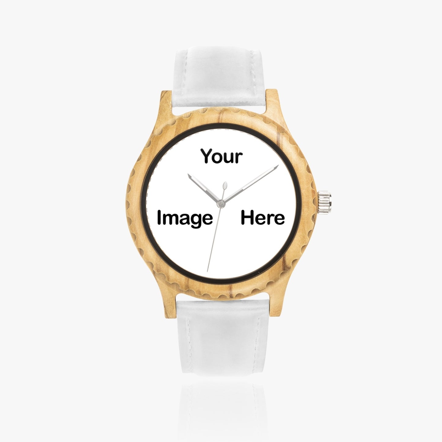 Personalized Photo Italian Olive Lumber Wooden Watch - Leather Strap