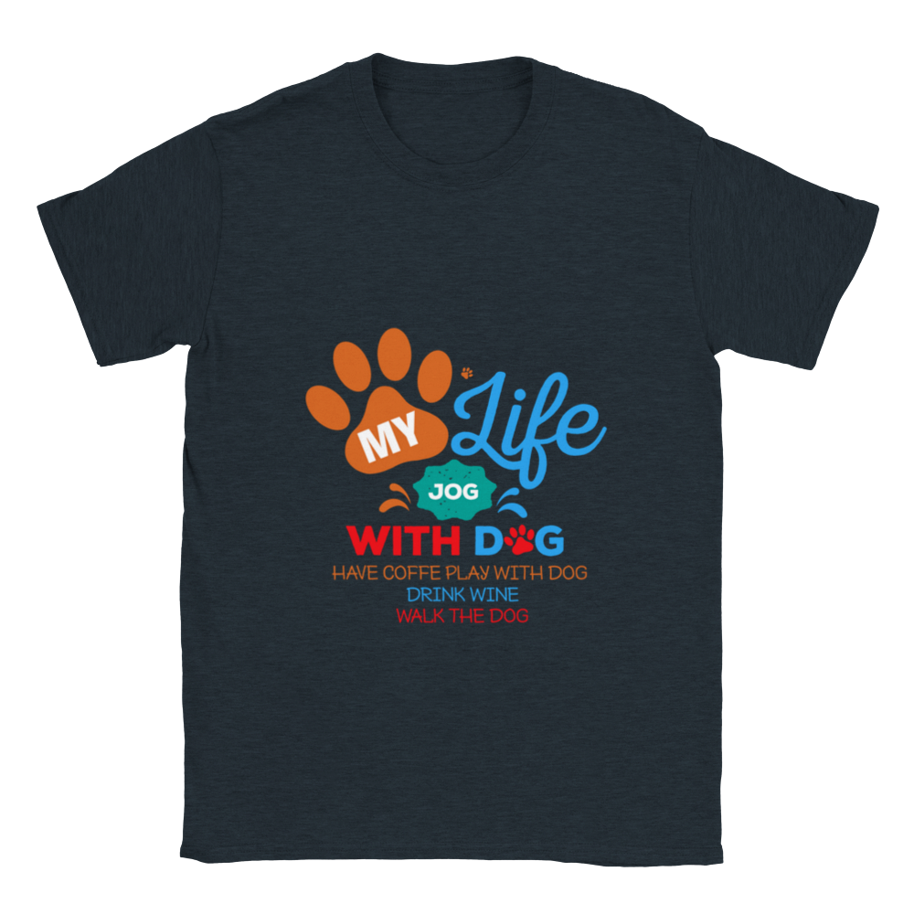 My Life Dog Coffee Wine Classic Unisex Crewneck T-shirt