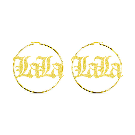 Personalized Old English Sparkling Name Hoop Earrings