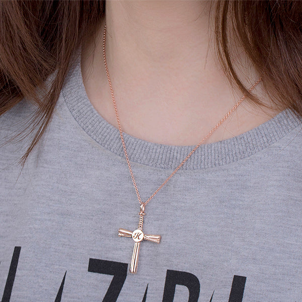 Personalized Baseball Cross Necklace Sterling Silver