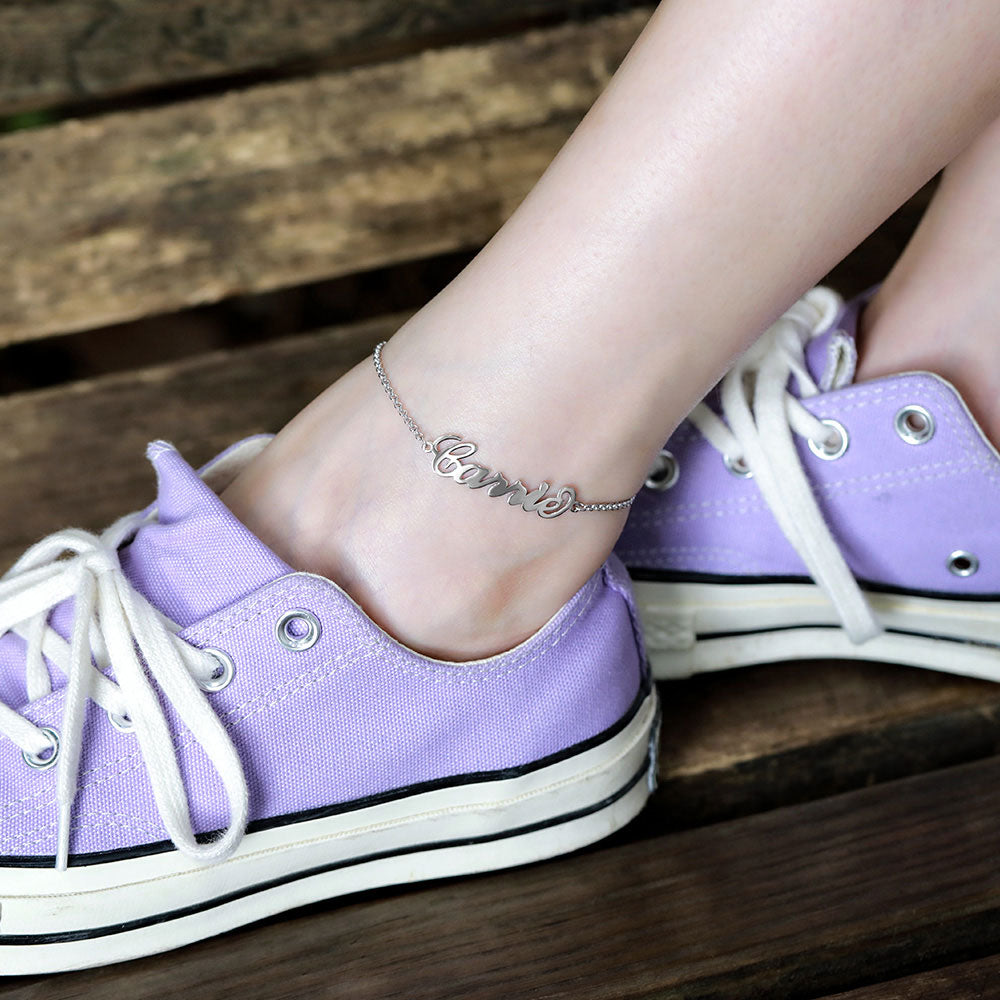 Personalized Name Anklet Sterling Silver