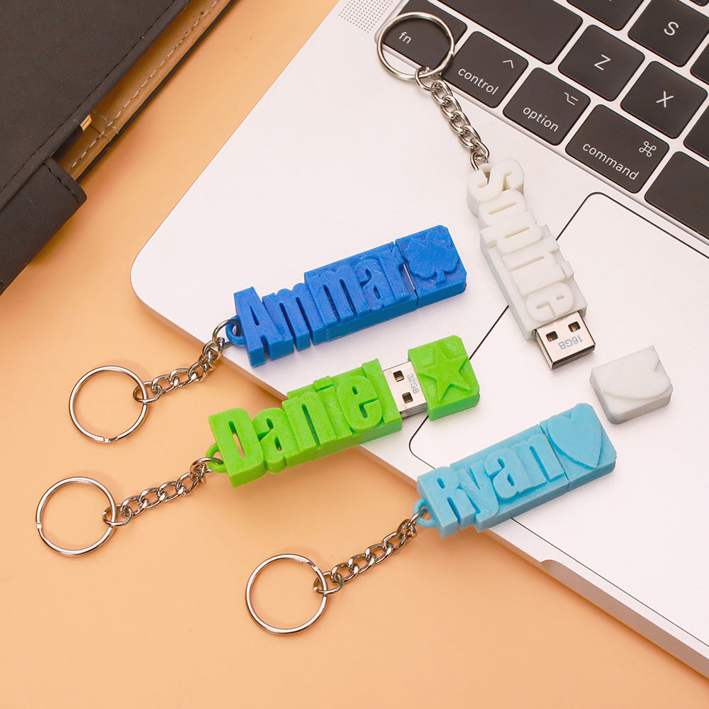 Personalized 3D Print Name USB Keychain 16GB/32GB/64GB