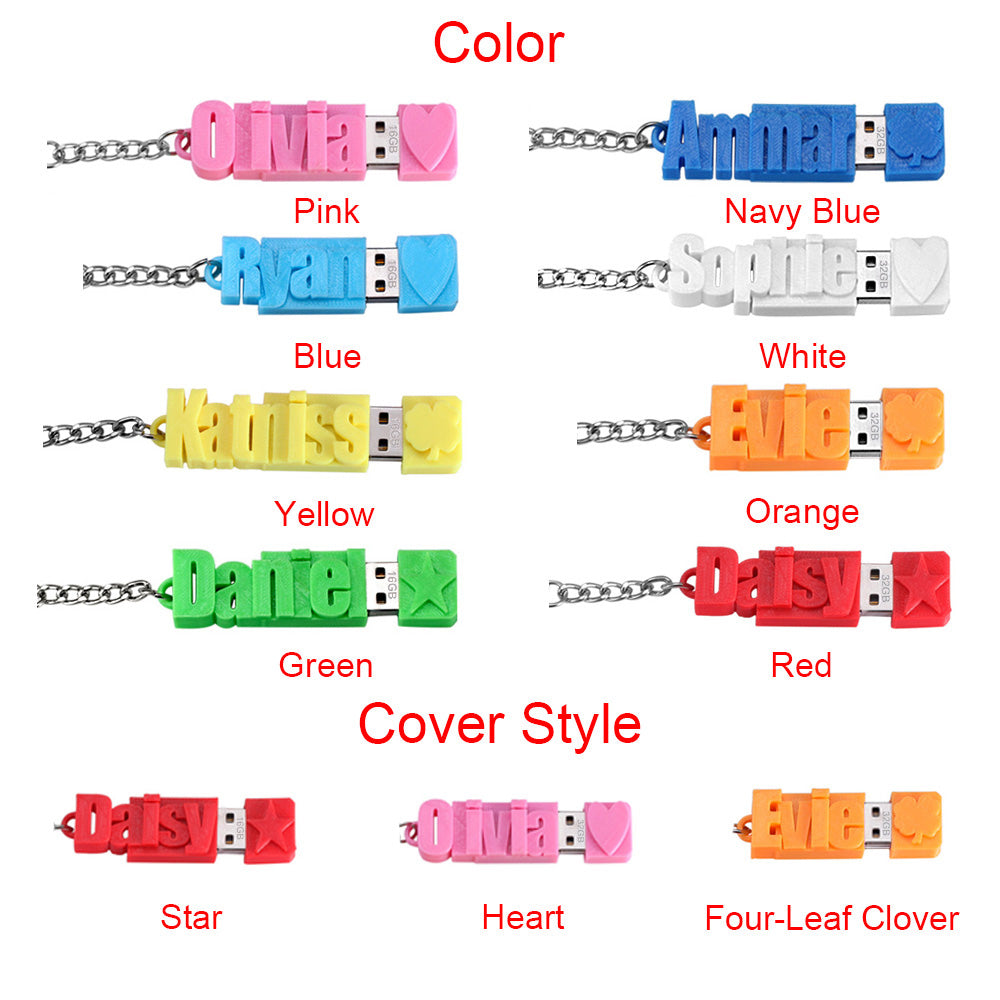 Personalized 3D Print Name USB Keychain 16GB/32GB/64GB
