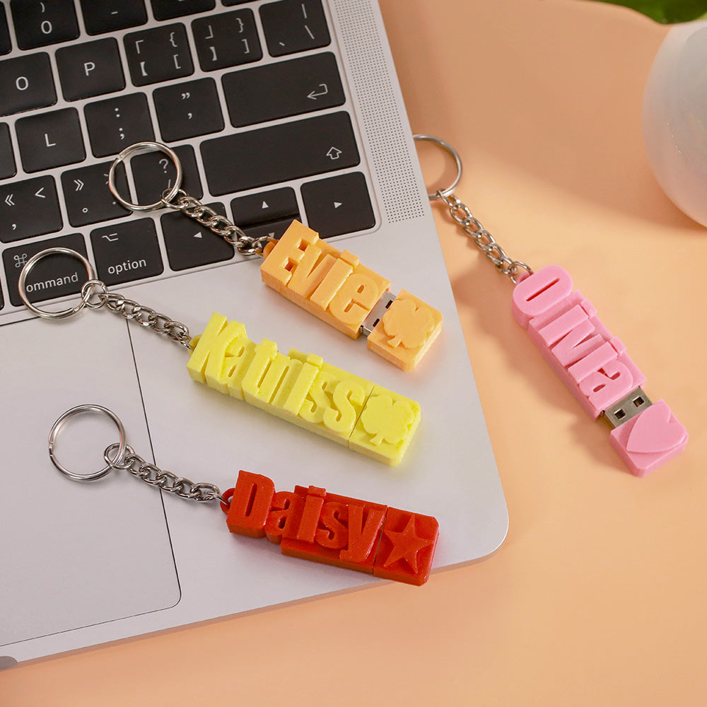 Personalized 3D Print Name USB Keychain 16GB/32GB/64GB
