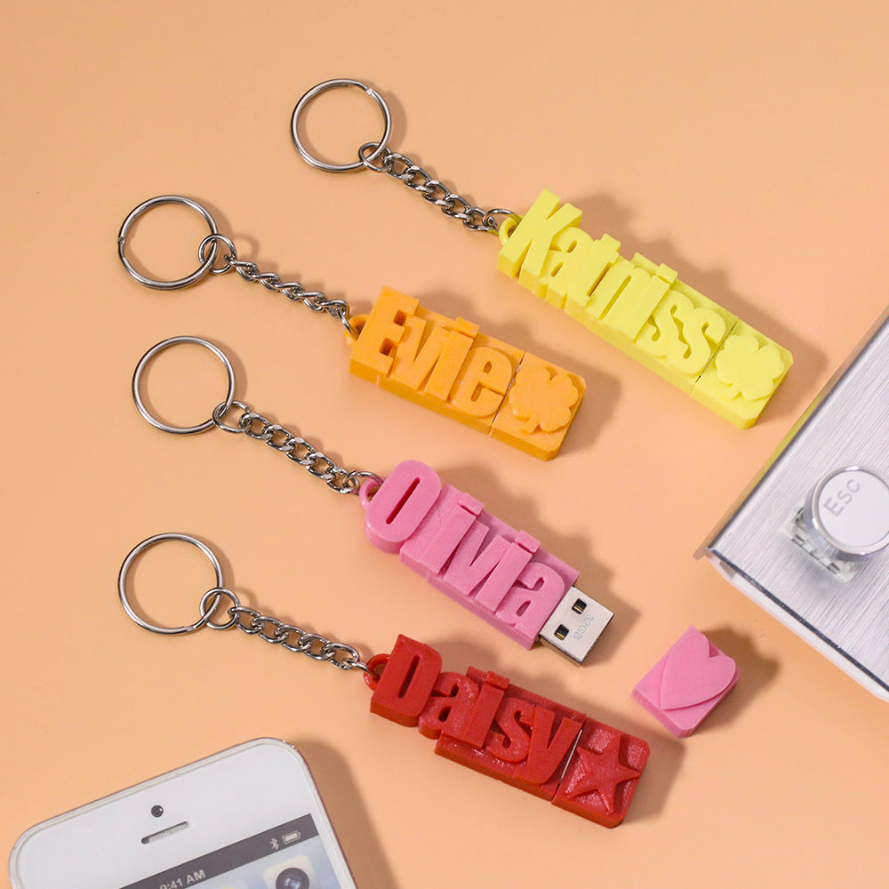 Personalized 3D Print Name USB Keychain 16GB/32GB/64GB