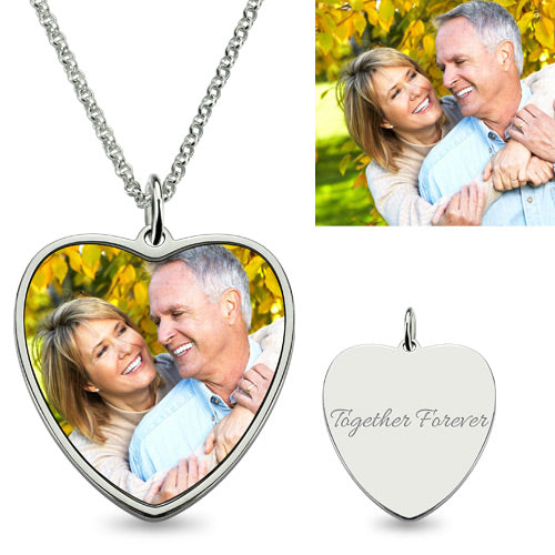 Engraved Heart Shape Photo Necklace