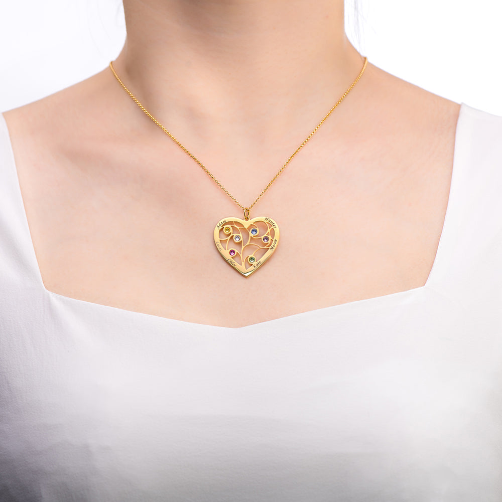 Heart Family Tree Necklace Engraved with Name & Births