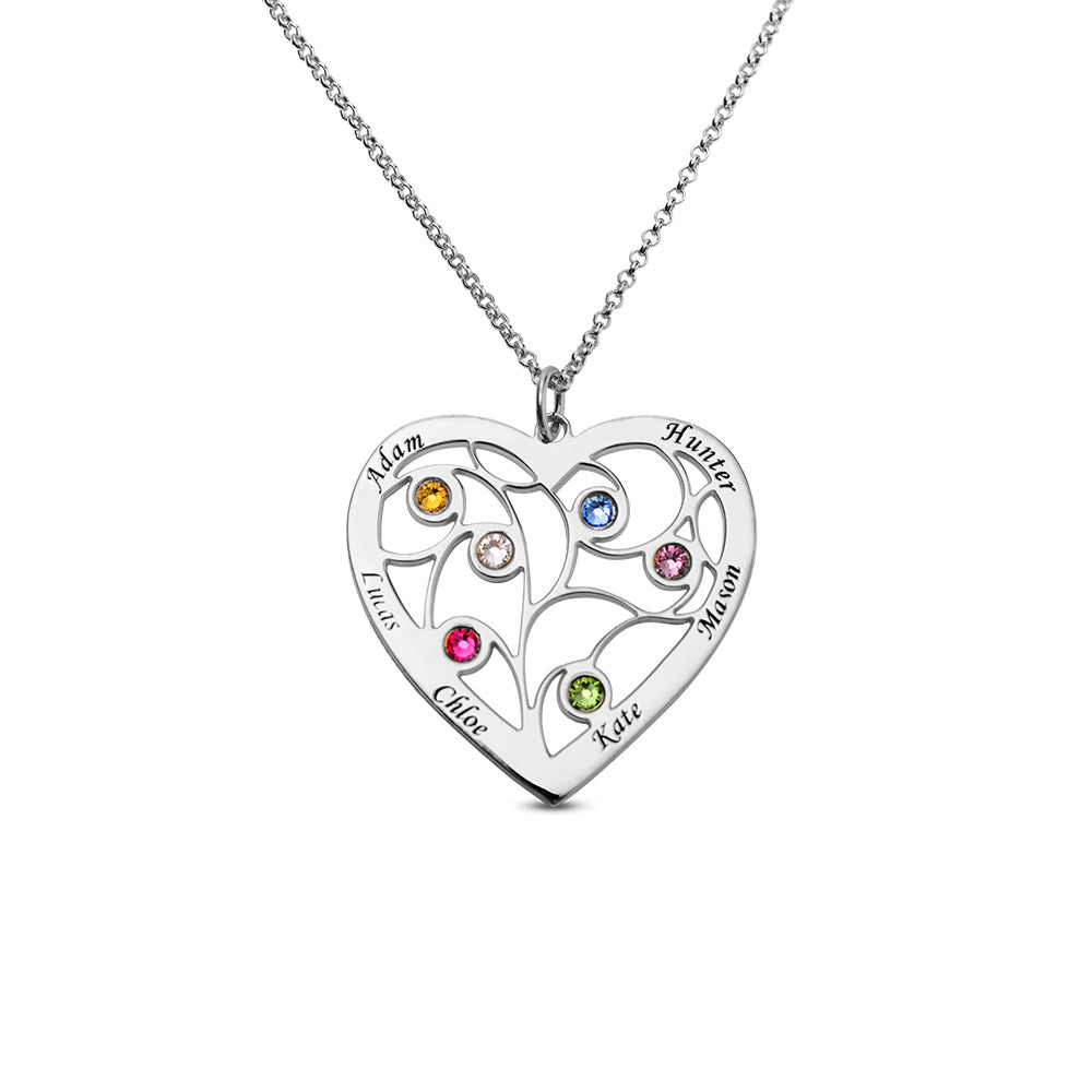 Heart Family Tree Necklace Engraved with Name & Births