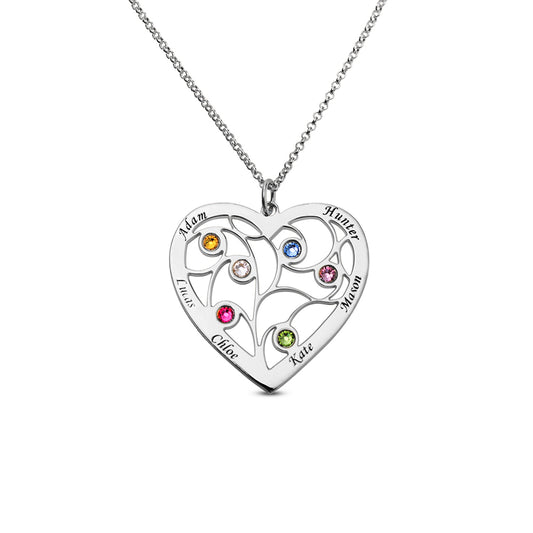 Heart Family Tree Necklace Engraved with Name & Births