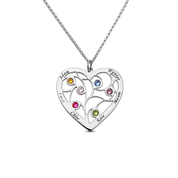 Heart Family Tree Necklace Engraved with Name & Births