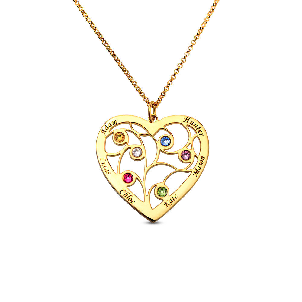 Heart Family Tree Necklace Engraved with Name & Births