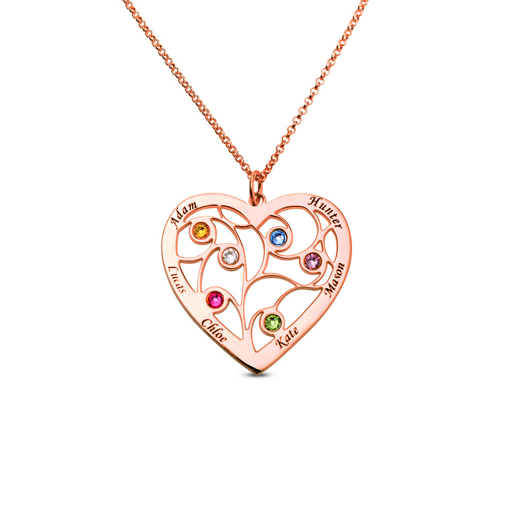 Heart Family Tree Necklace Engraved with Name & Births