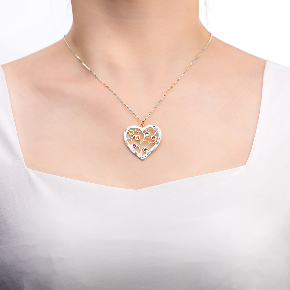 Heart Family Tree Necklace Engraved with Name & Births