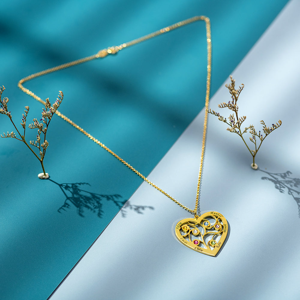 Heart Family Tree Necklace Engraved with Name & Births