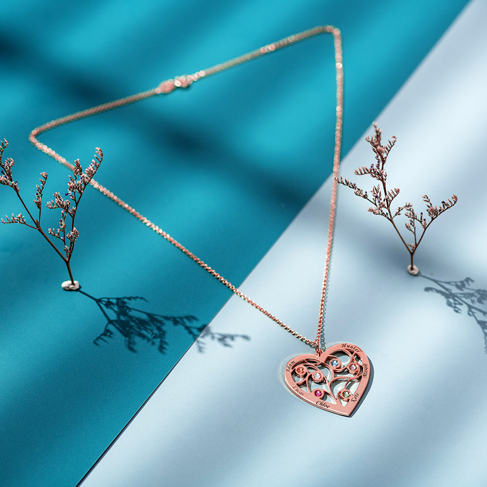 Heart Family Tree Necklace Engraved with Name & Births