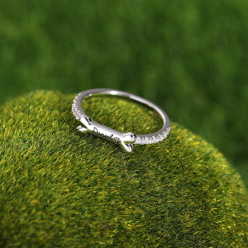 Personalized Bone Shaped Dog Name Ring