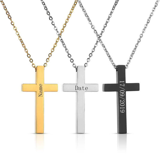 Engraved Christian Cross Necklace