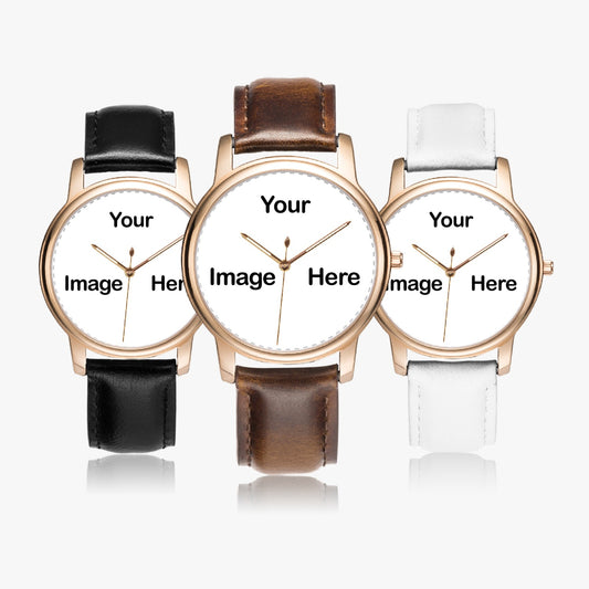 Personalized Photo Stylish Leather Strap Classic Quartz Watch (Rose Gold)