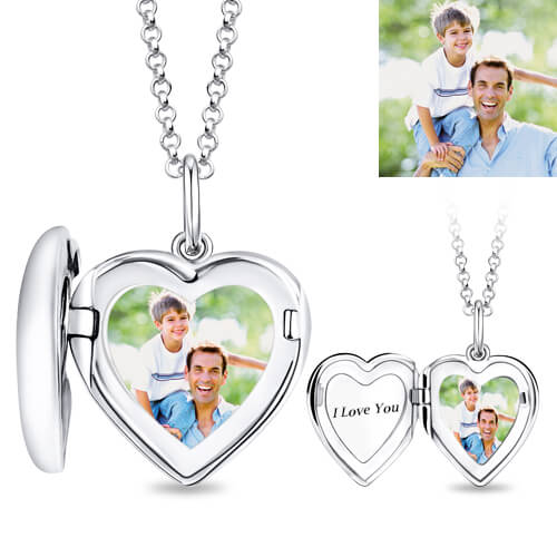Personalized Heart Photo Locket Engravable Necklace