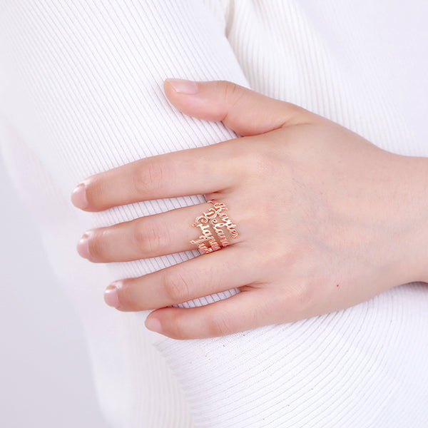 Personalized 4 Names Ring in Silver
