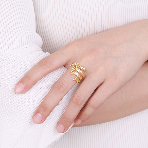 Personalized 4 Names Ring in Silver